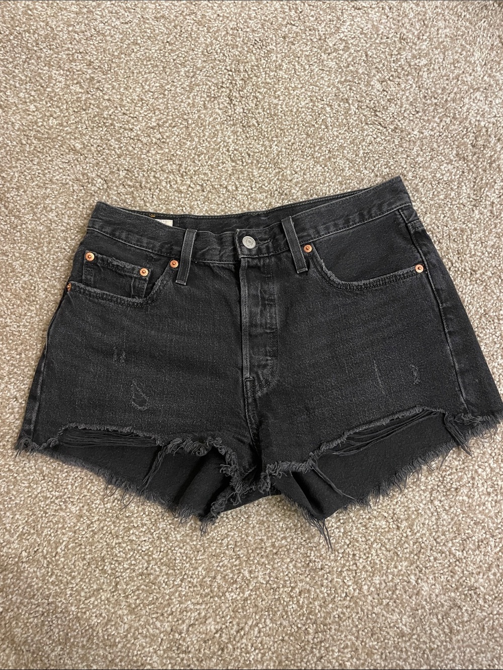 Levi’s Black Distressed Denim Shorts